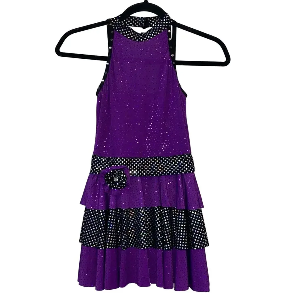 Revolution Dance Costume CM Purple Sequin Jazz Tap Dress Competition Costume‎